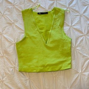 Lime-green, V neck, crop top from Zara! Never worn but no tags
